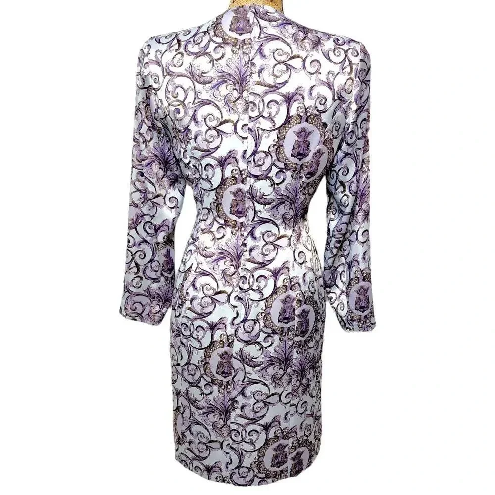 MARRY ME Vintage Women's Regal Shawl Satin Pencil Dress Size Medium Purple - Picture 4 of 15
